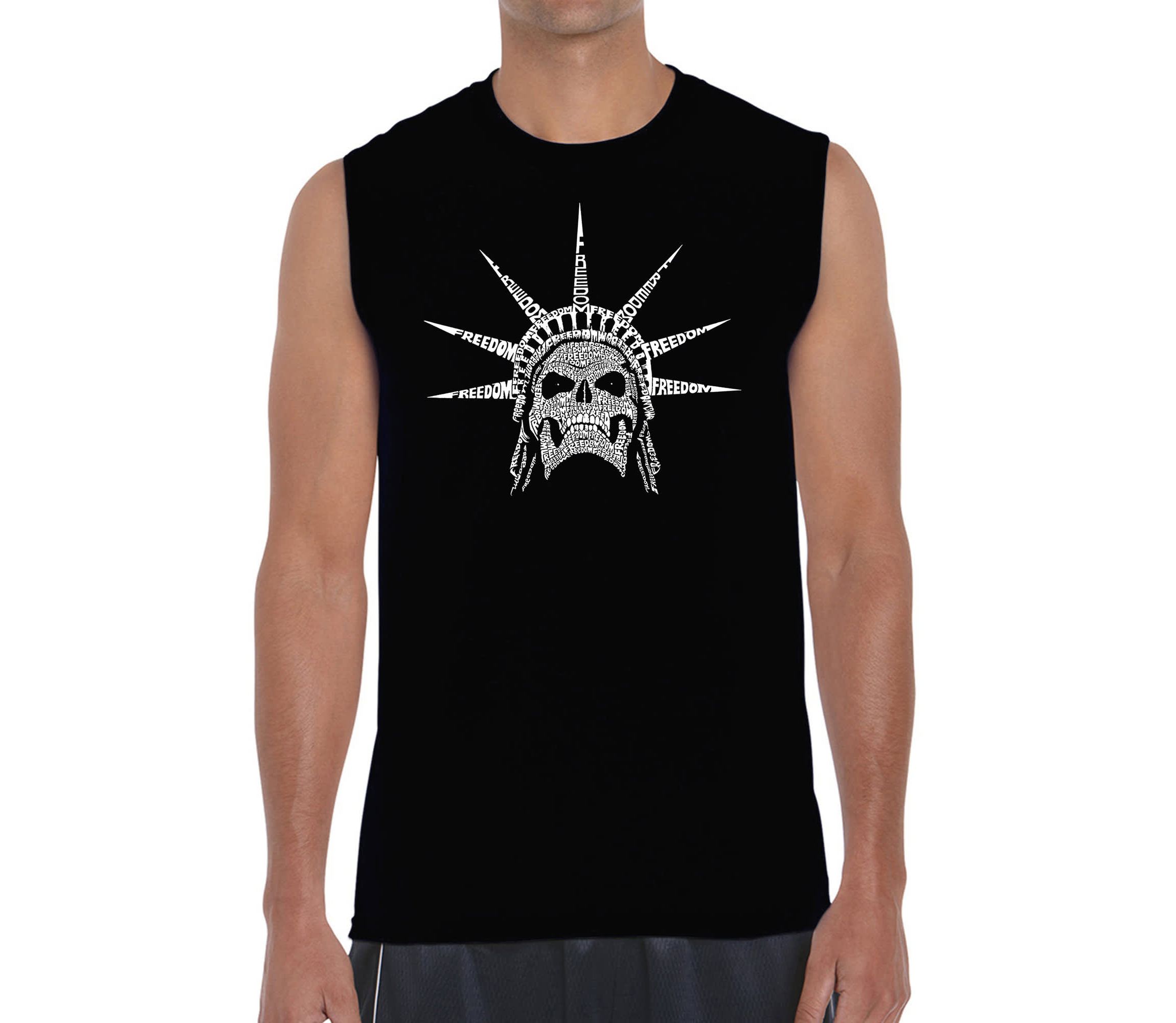Mens Word Art Sleeveless T-shirt - Freedom Skull