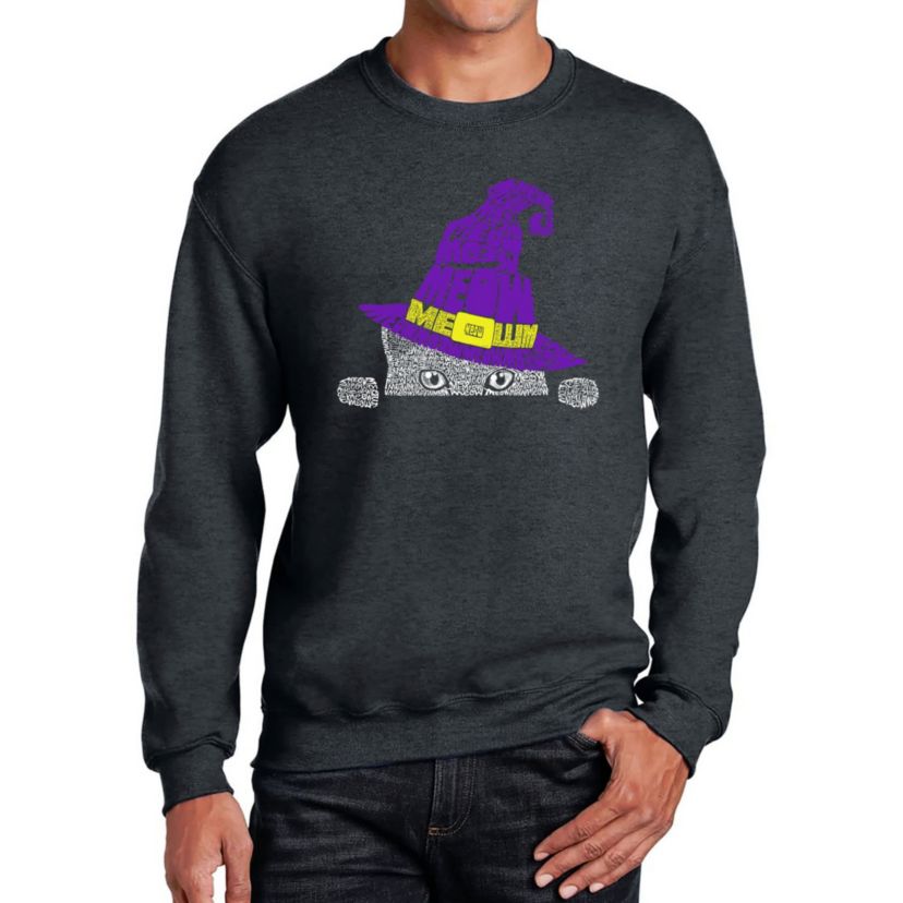 Mens Word Art Crewneck Sweatshirt - Peeking Witch Cat