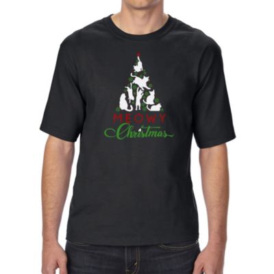 LA Pop Art Men's Tall and Long Word Art T-Shirt - Meowy Christmas Tree