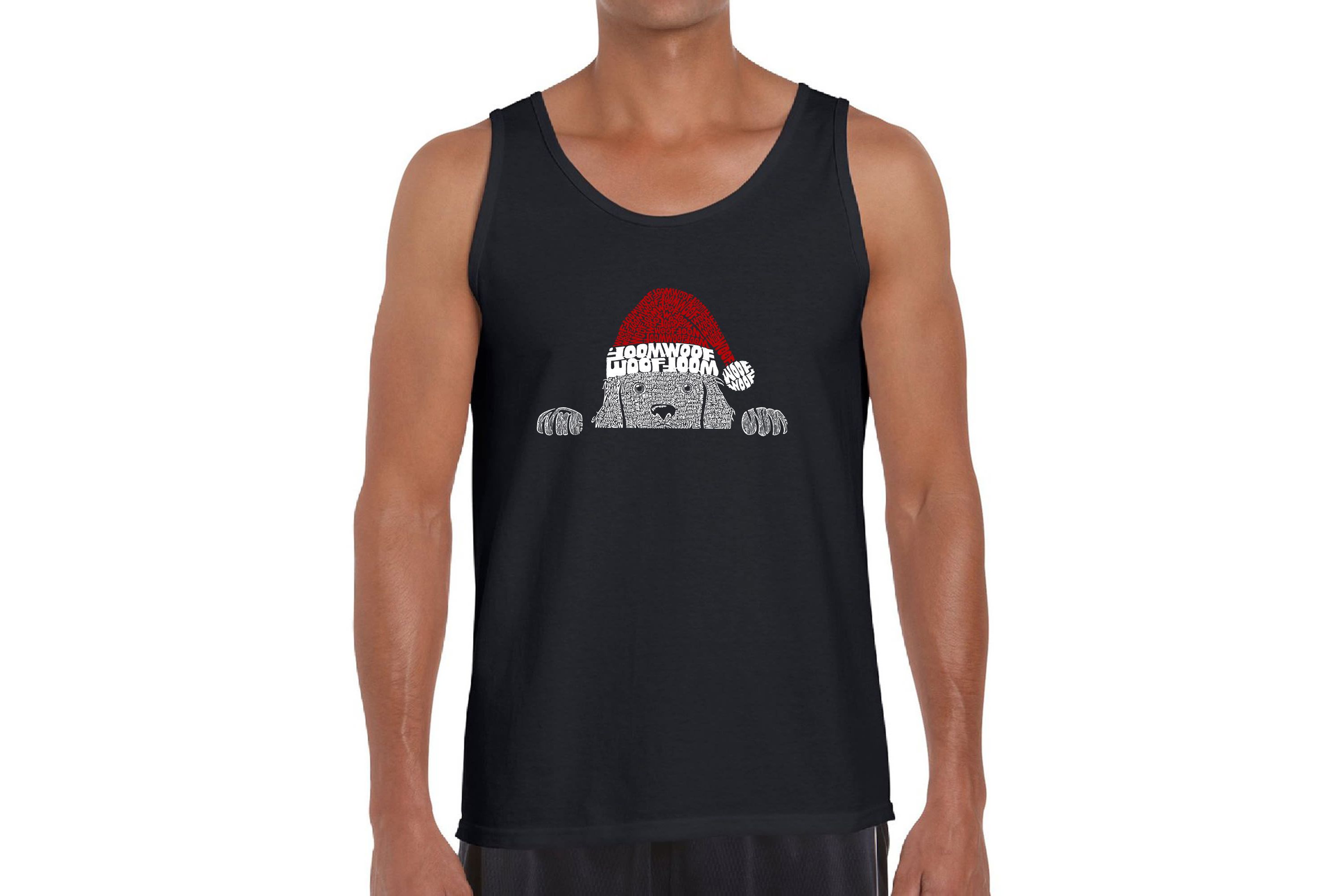 Mens Word Art Tank Top  - Christmas Peeking Dog