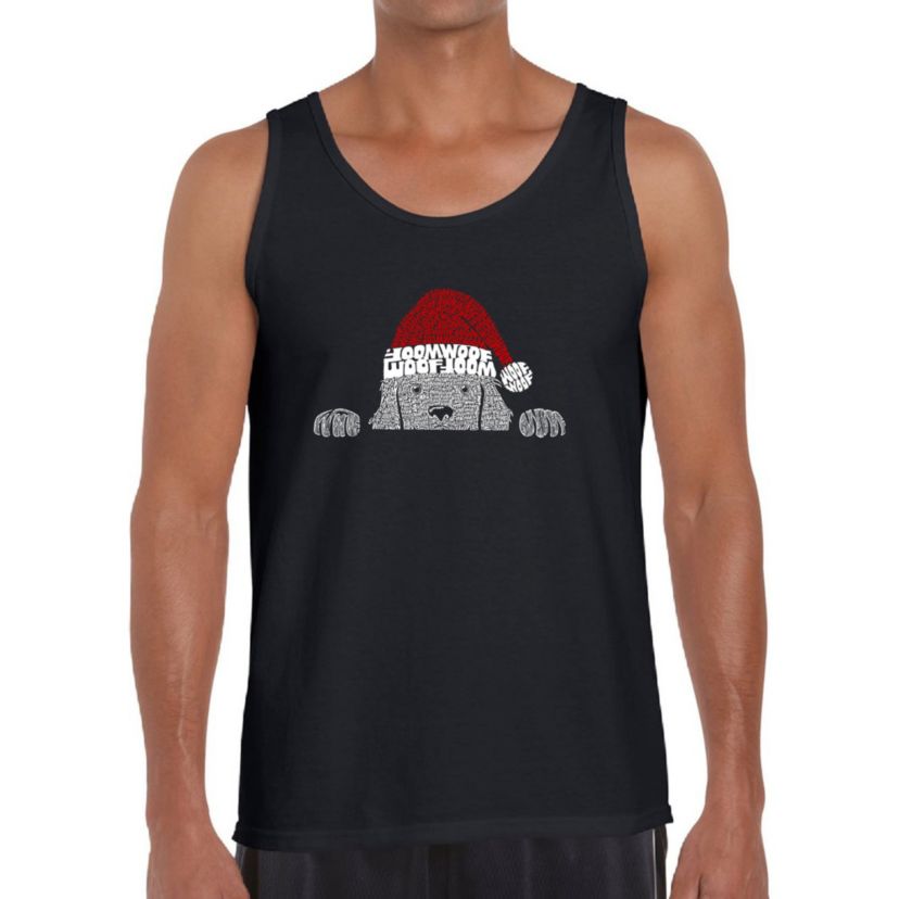Mens Word Art Tank Top  - Christmas Peeking Dog