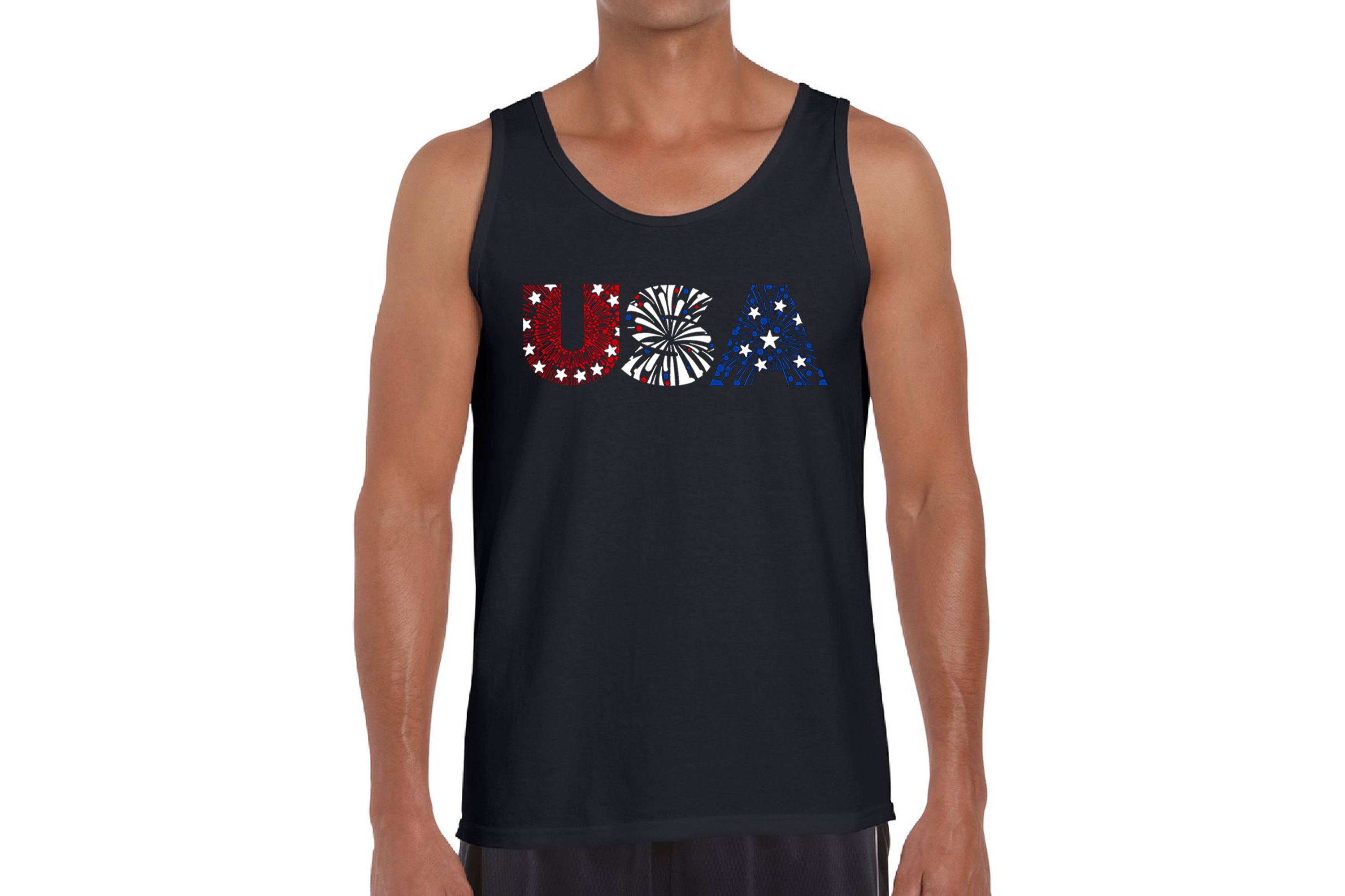 Mens Word Art Tank Top - USA Fireworks