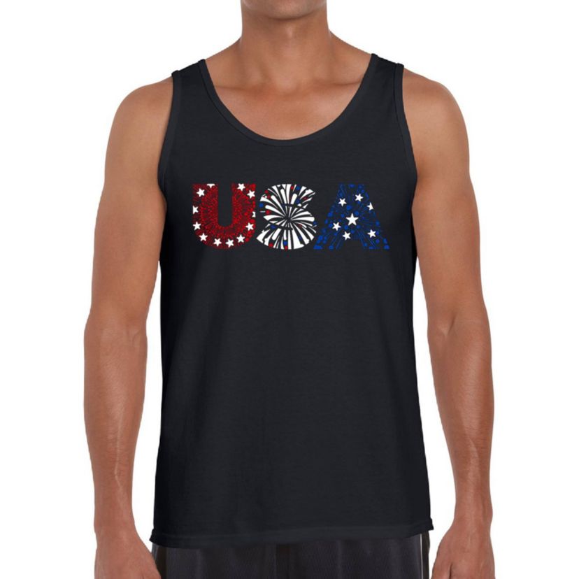 Mens Word Art Tank Top - USA Fireworks