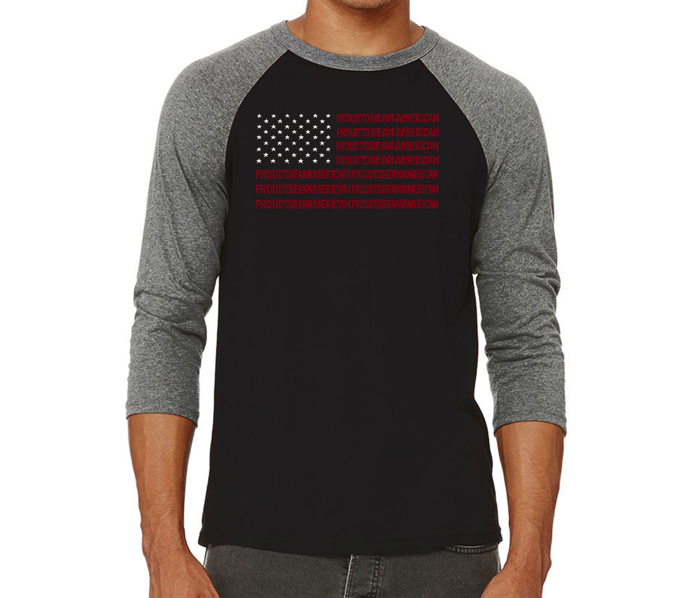 Mens Raglan Baseball Word Art T-Shirt - Proud To Be An American