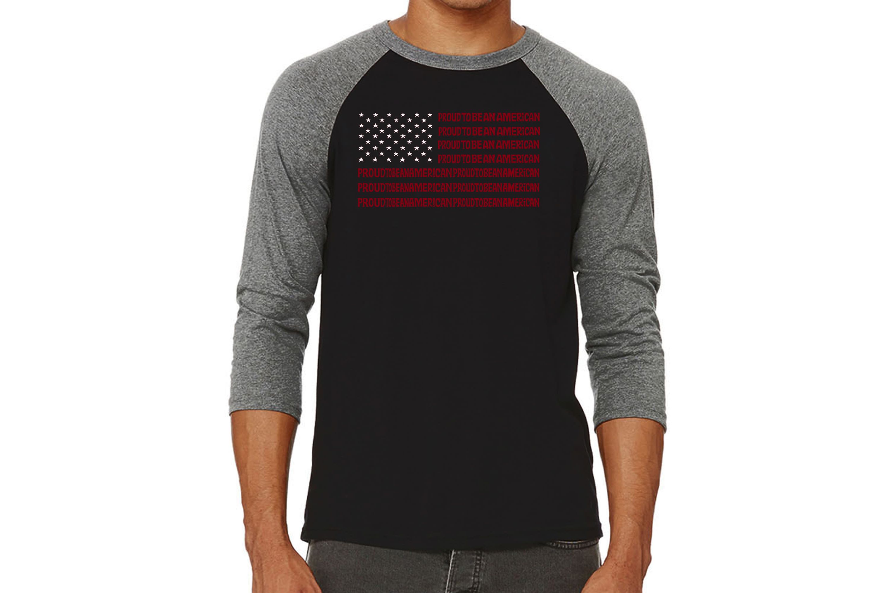 Mens Raglan Baseball Word Art T-Shirt - Proud To Be An American
