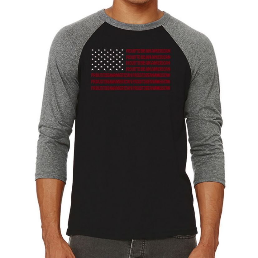 Mens Raglan Baseball Word Art T-Shirt - Proud To Be An American