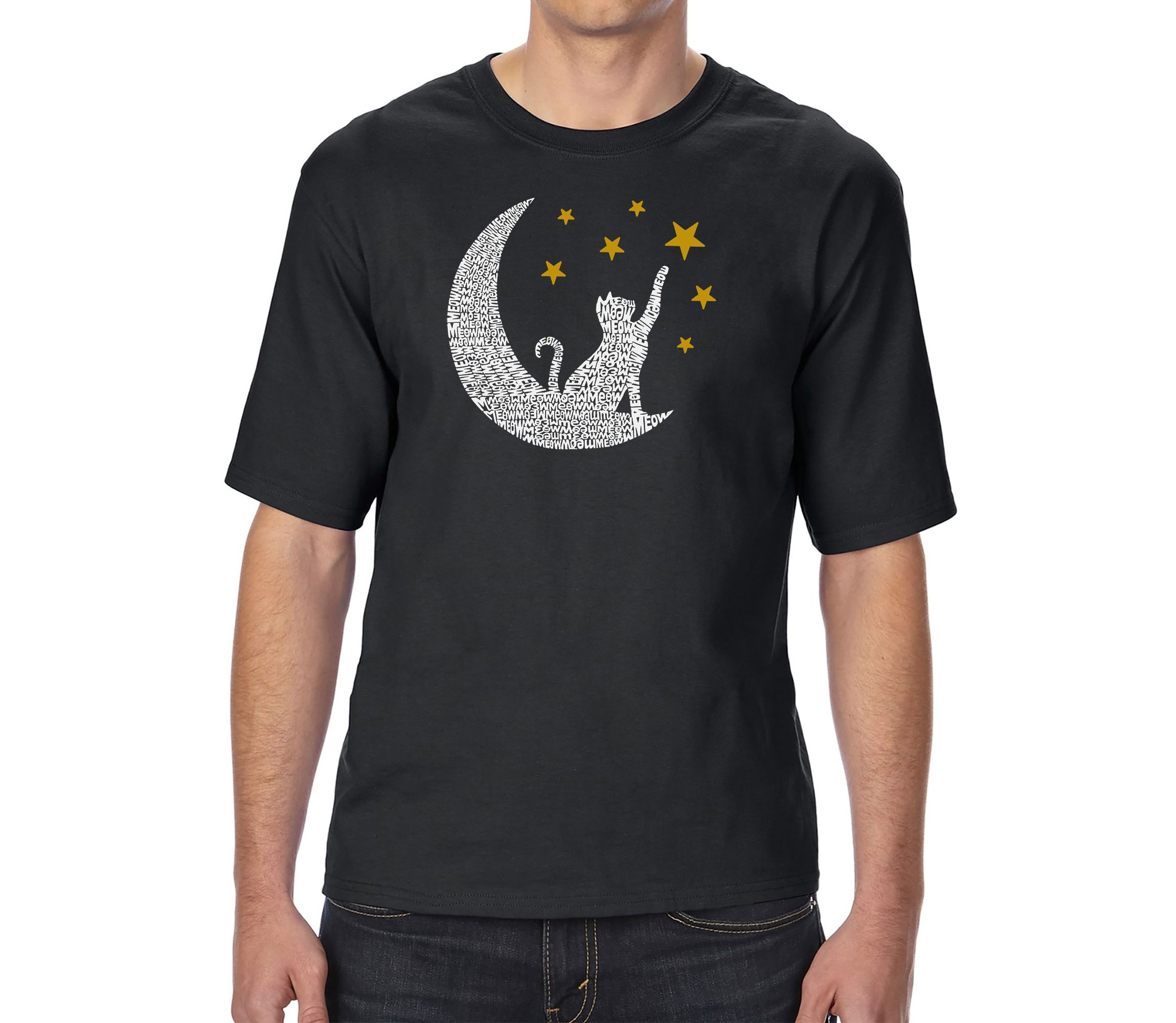 Mens Tall and Long Word Art T-Shirt - Cat Moon