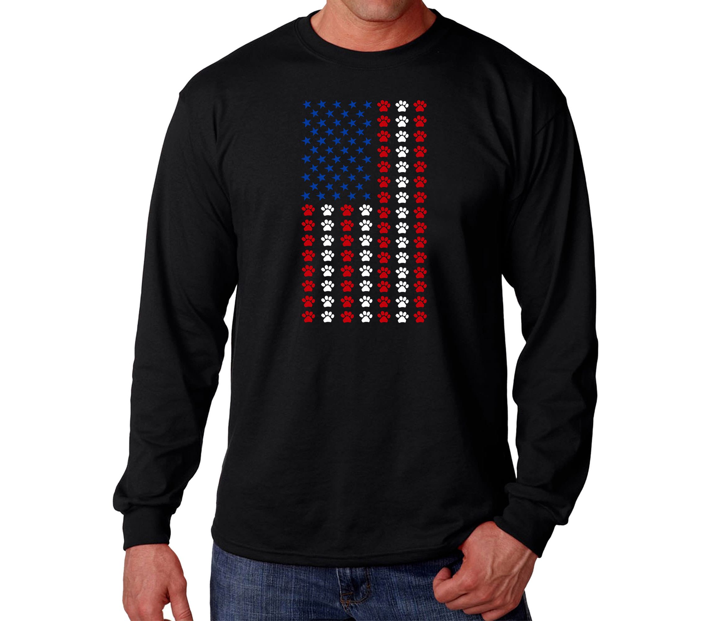 Mens Word Art Long Sleeve T-Shirt - Paws Flag