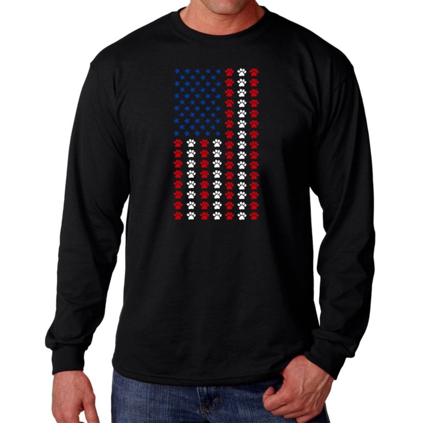 Mens Word Art Long Sleeve T-Shirt - Paws Flag