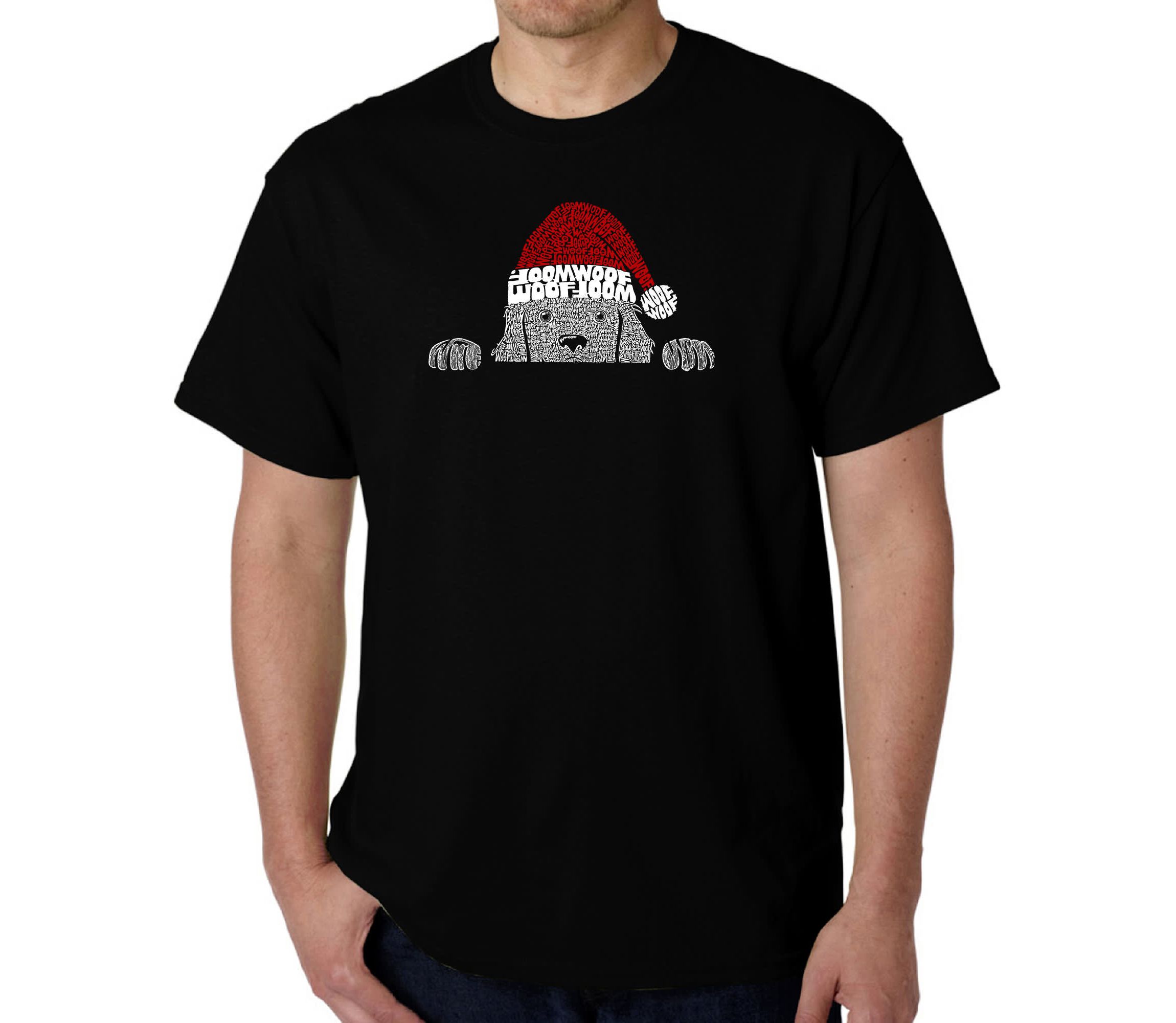 Mens Word Art T-Shirt  - Christmas Peeking Dog