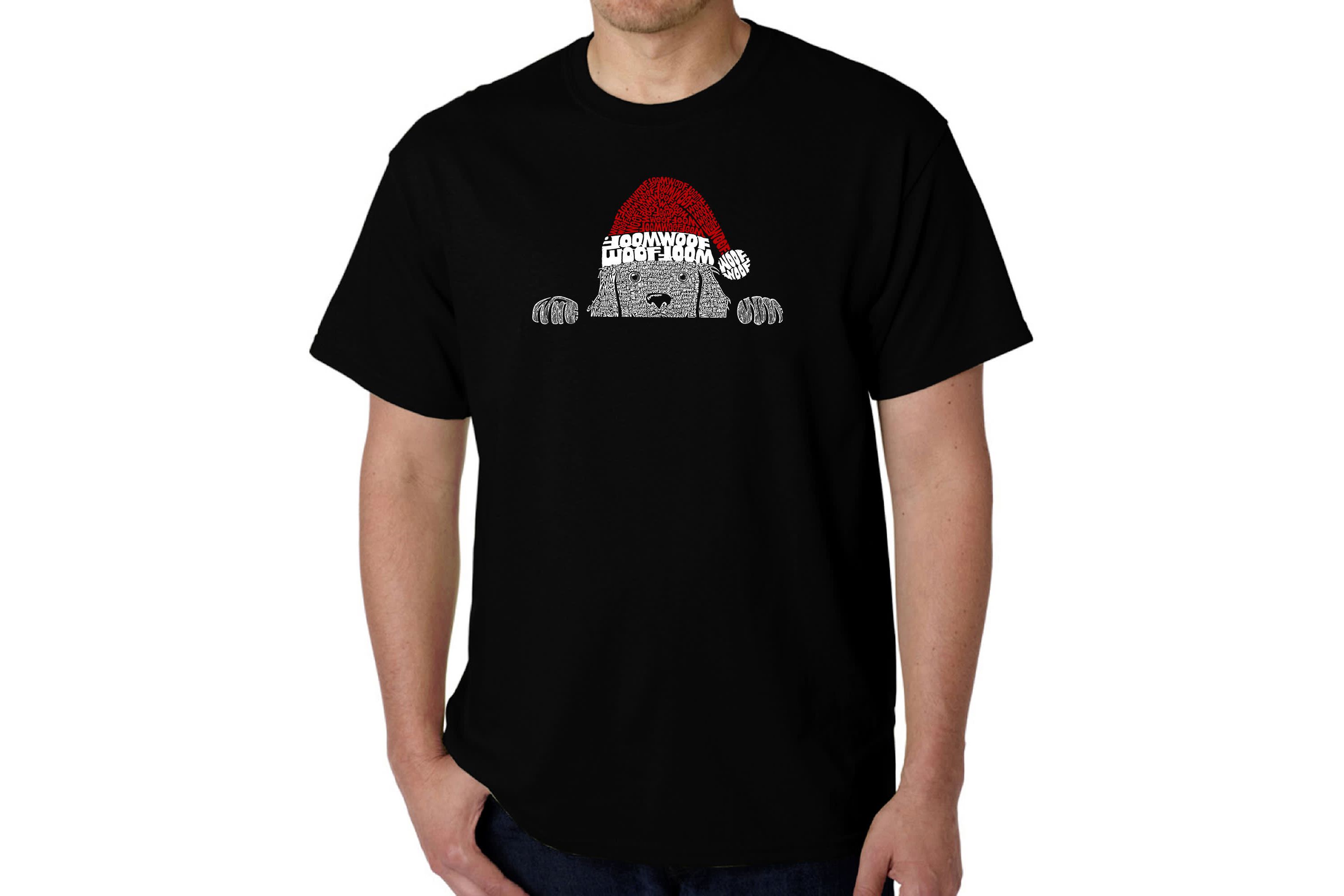Mens Word Art T-Shirt  - Christmas Peeking Dog