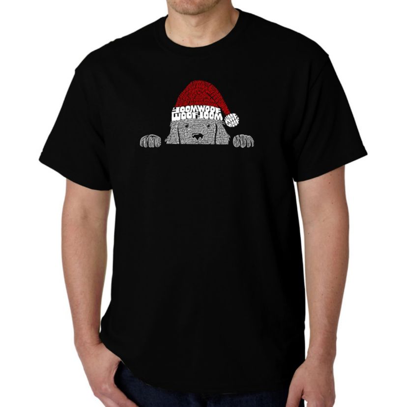 Mens Word Art T-Shirt  - Christmas Peeking Dog