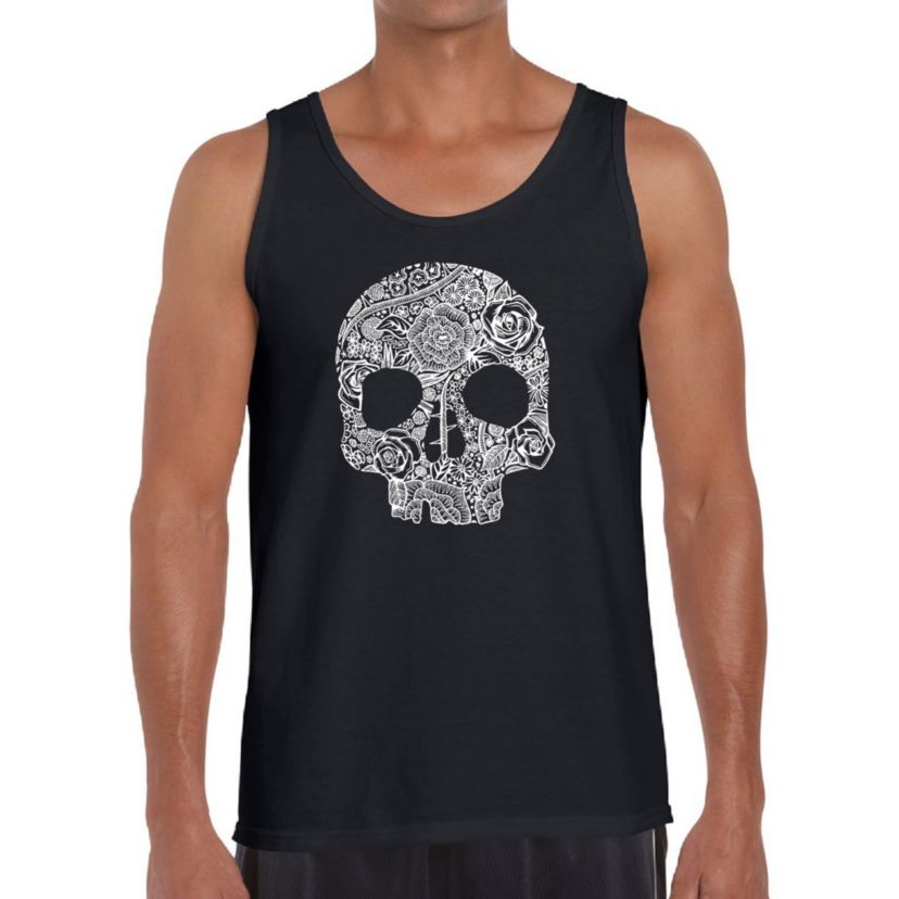 Mens Word Art Tank Top - Flower Skull