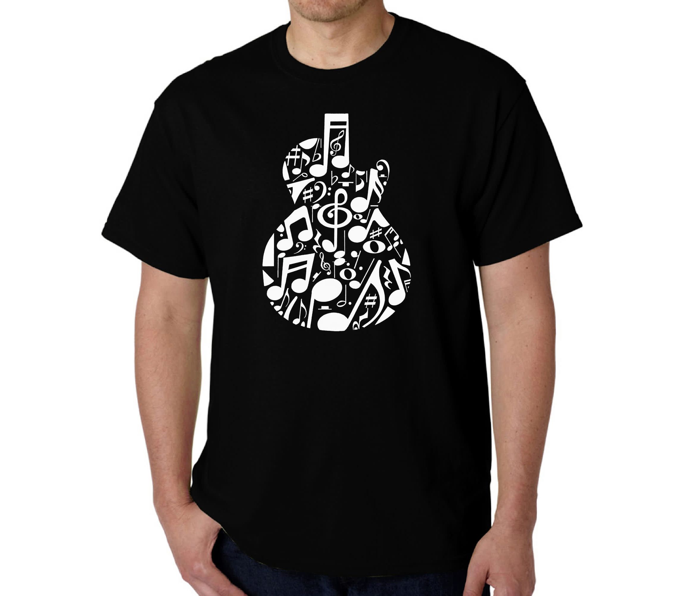 Mens Word Art T-Shirt  - Music Notes Guitar