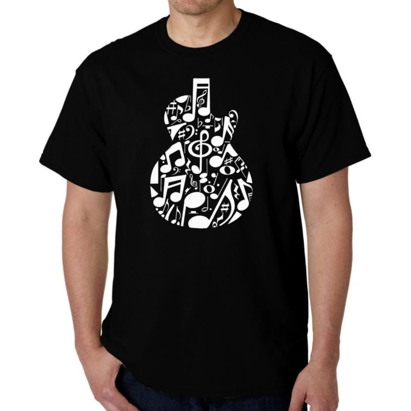 Mens Word Art T-Shirt  - Music Notes Guitar