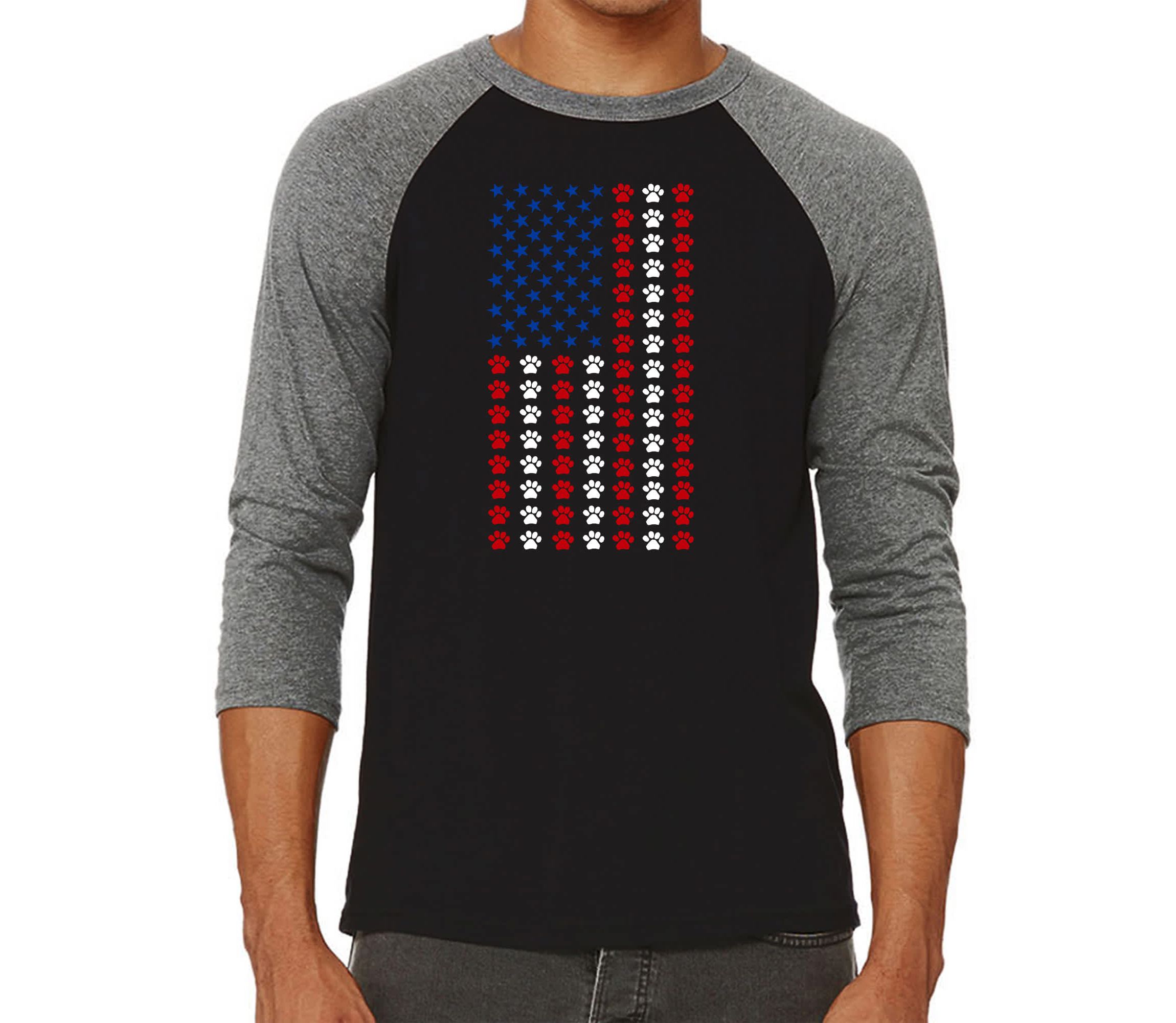 Mens Raglan Baseball Word Art T-Shirt - Paws Flag