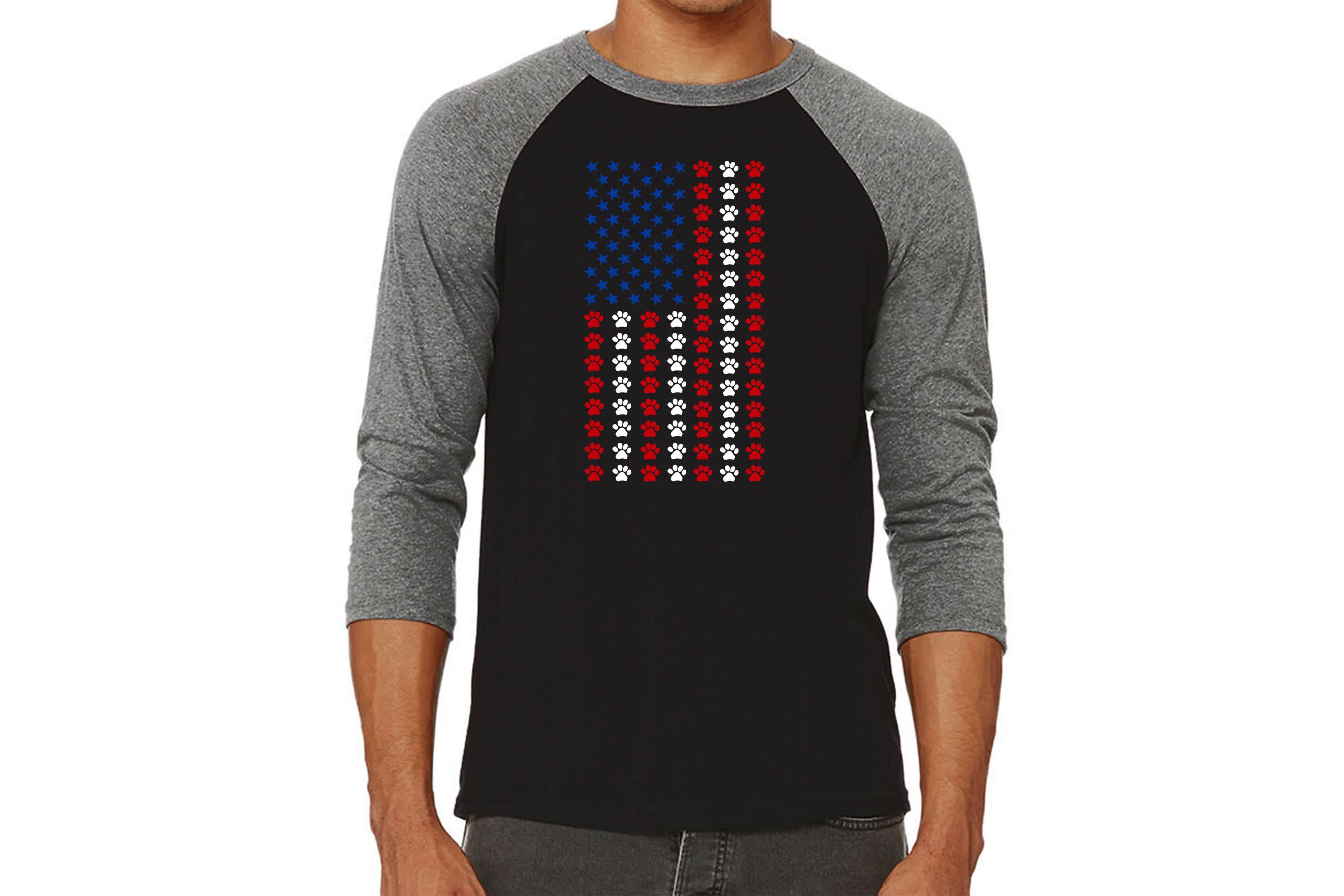 Mens Raglan Baseball Word Art T-Shirt - Paws Flag