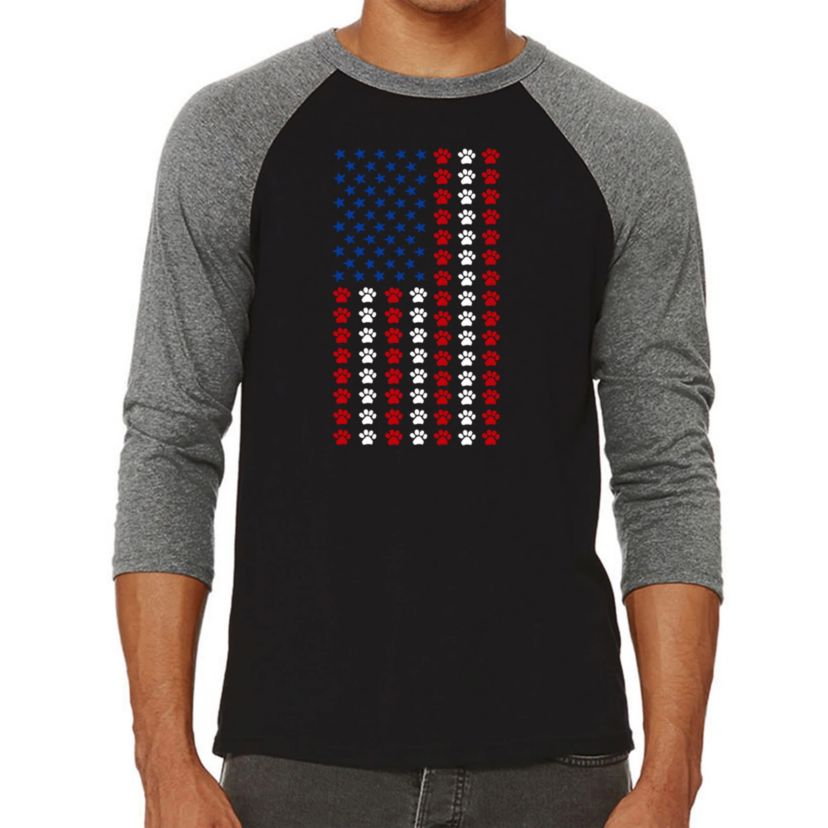 Mens Raglan Baseball Word Art T-Shirt - Paws Flag