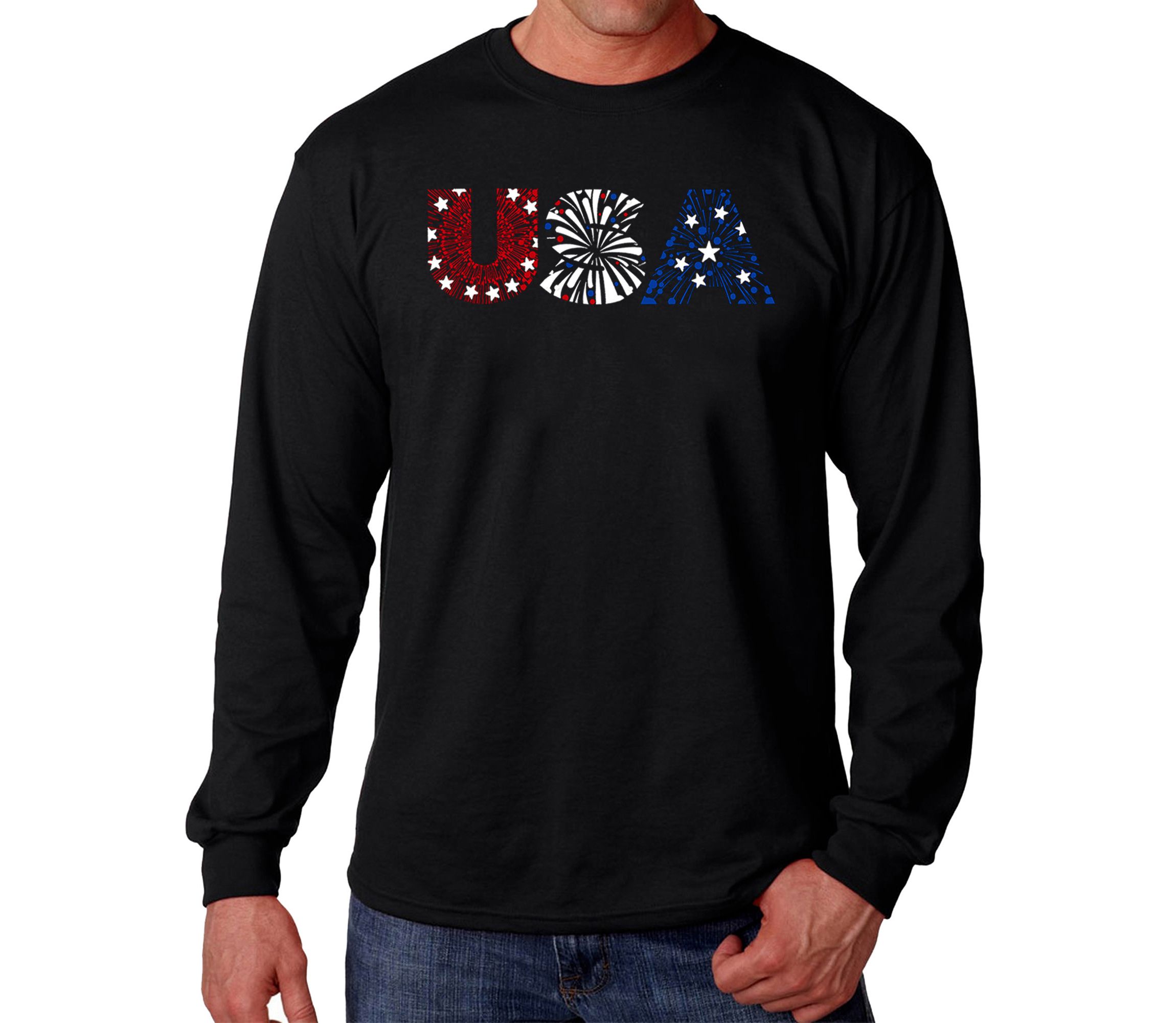 Mens Word Art Long Sleeve T-Shirt - USA Fireworks