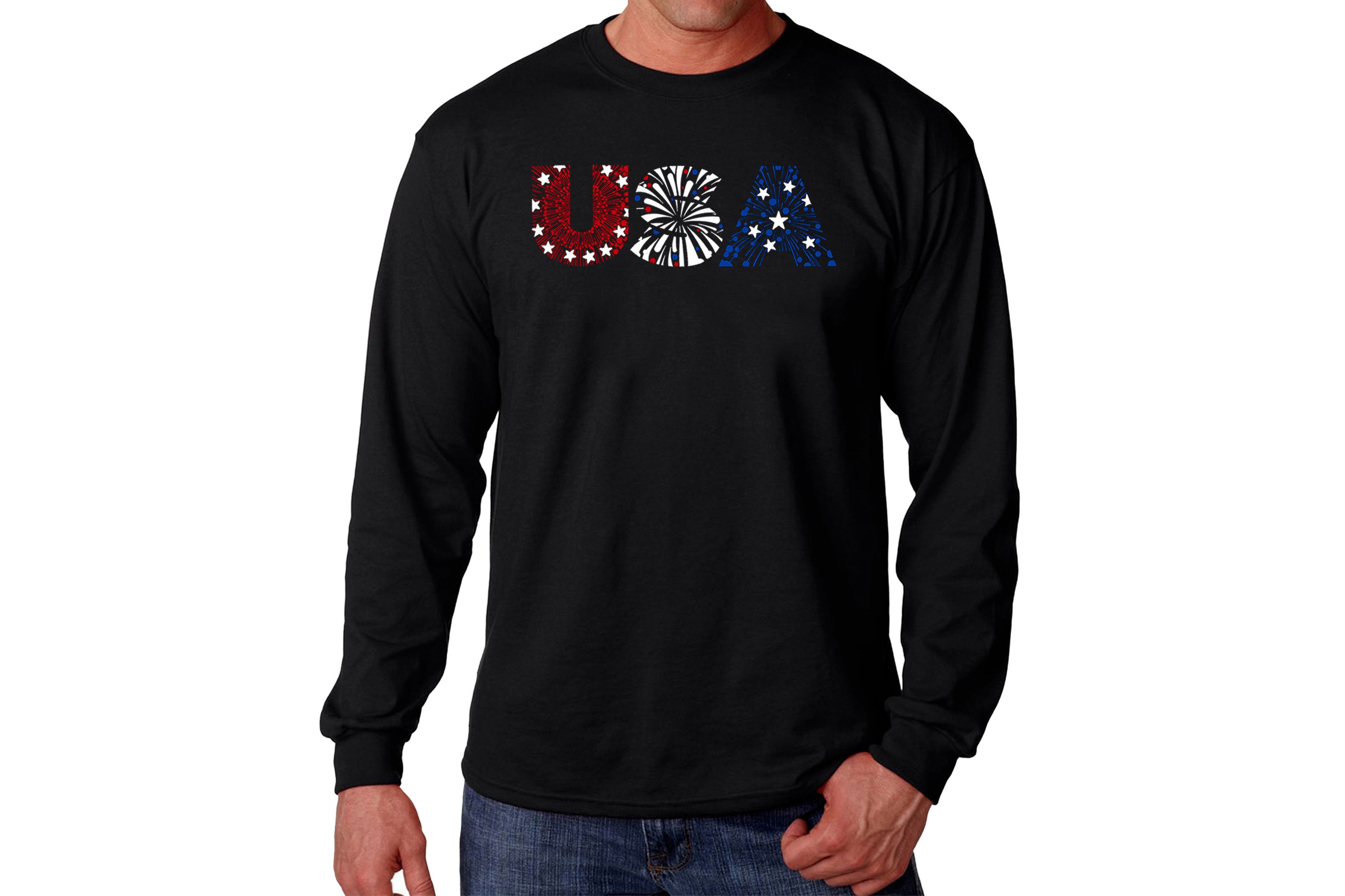 Mens Word Art Long Sleeve T-Shirt - USA Fireworks