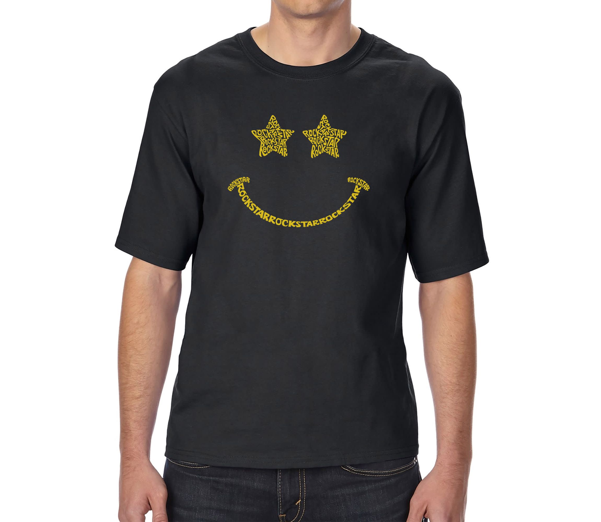 Mens Tall and Long Word Art T-shirt - Rockstar Smiley