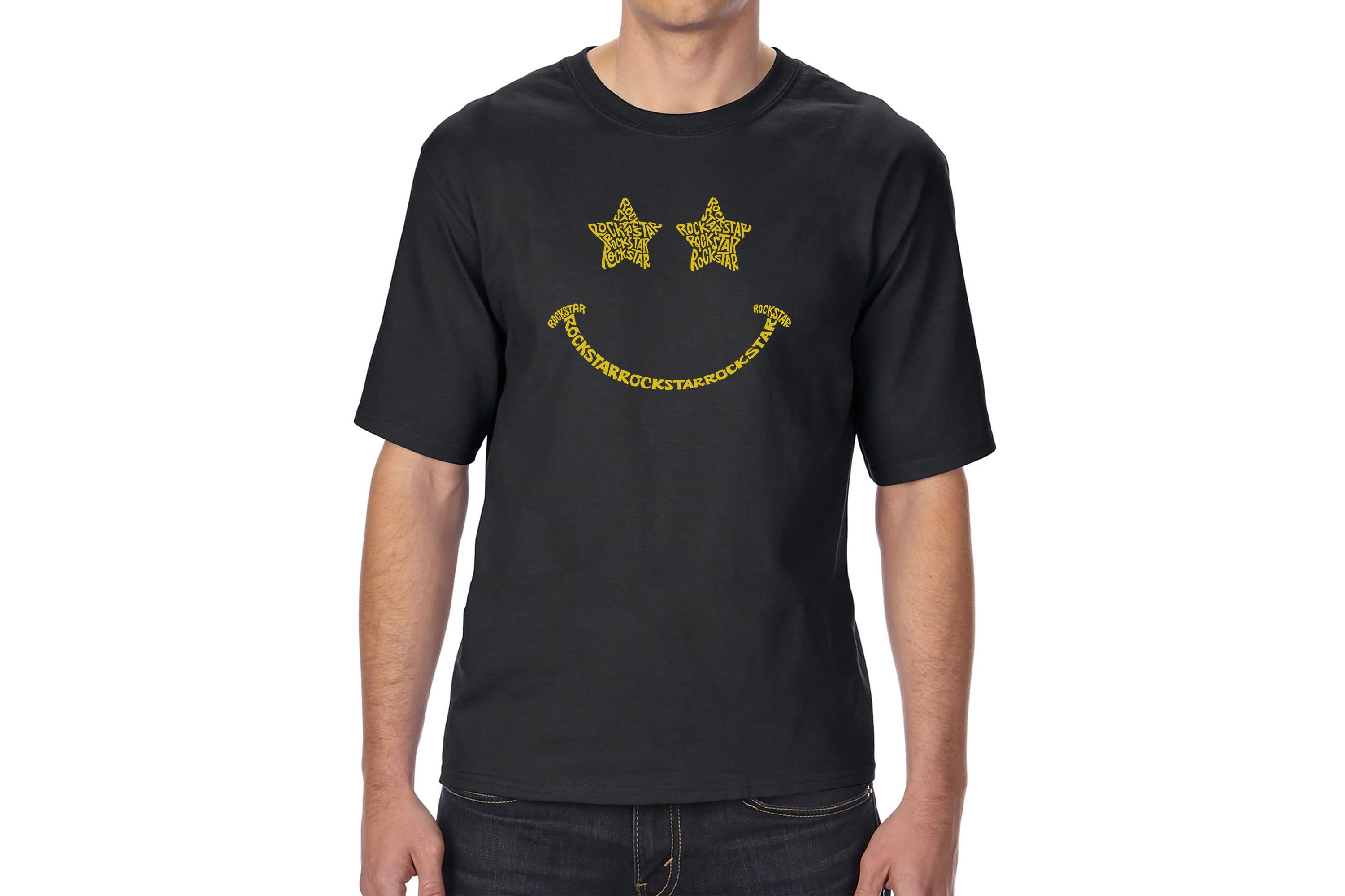 Mens Tall and Long Word Art T-shirt - Rockstar Smiley