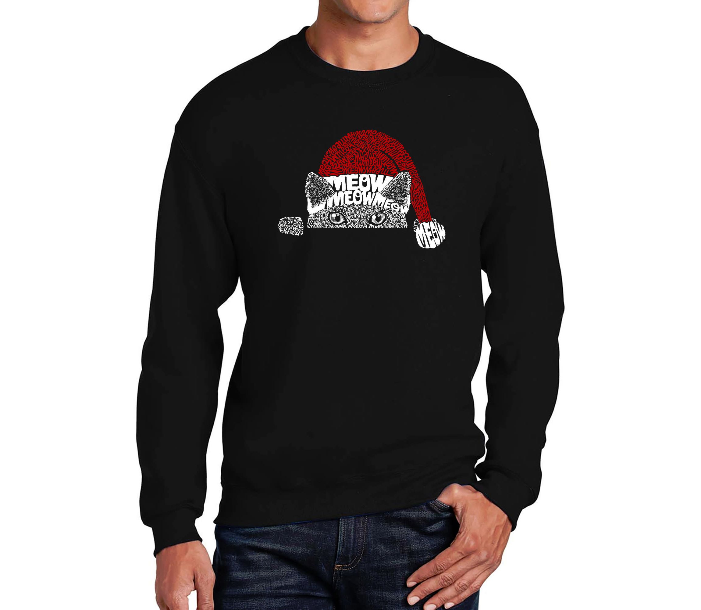 Mens Word Art Crewneck Sweatshirt  - Christmas Peeking Cat