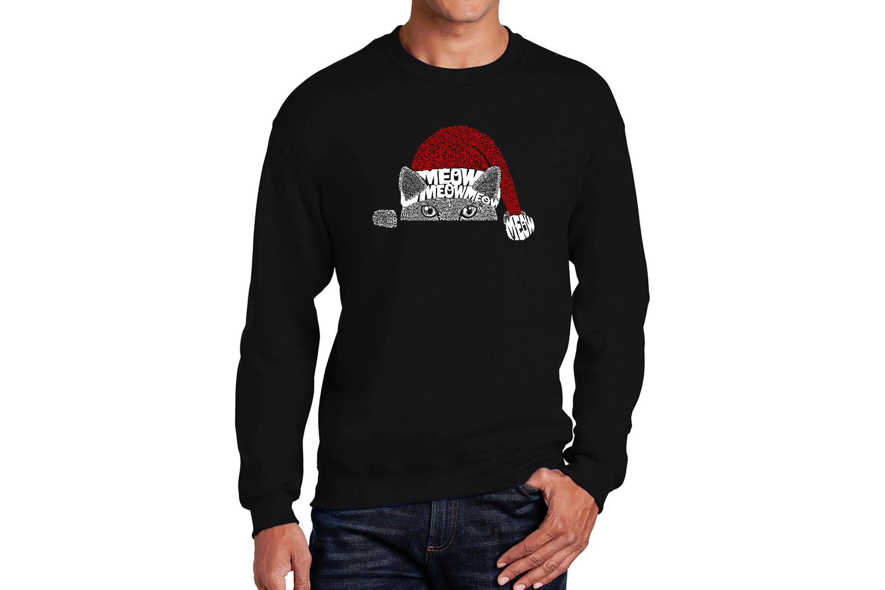 Mens Word Art Crewneck Sweatshirt  - Christmas Peeking Cat