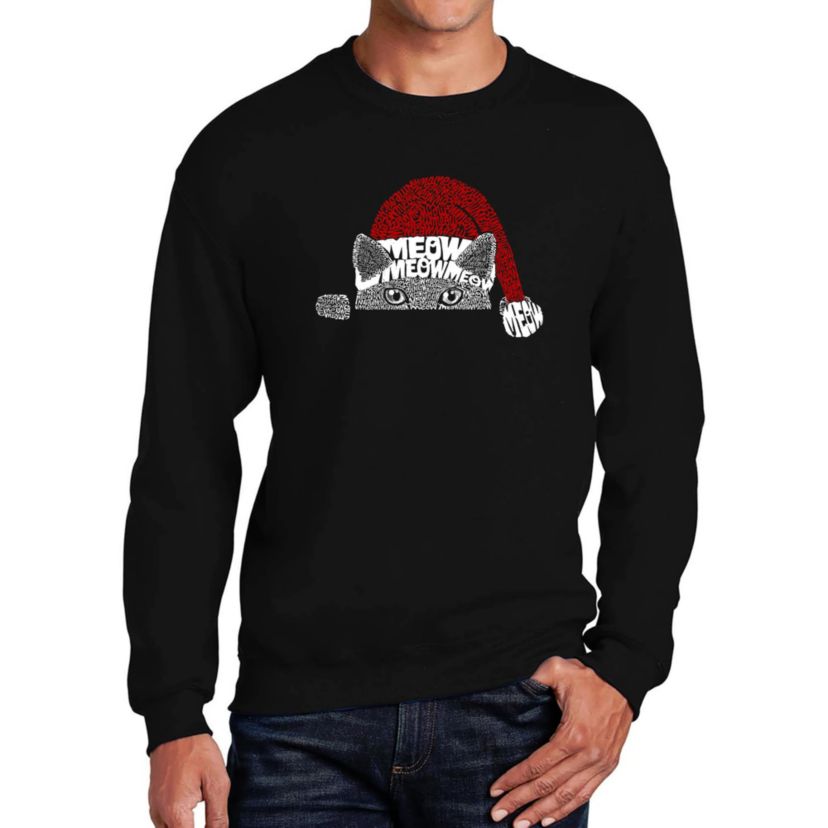 Mens Word Art Crewneck Sweatshirt  - Christmas Peeking Cat