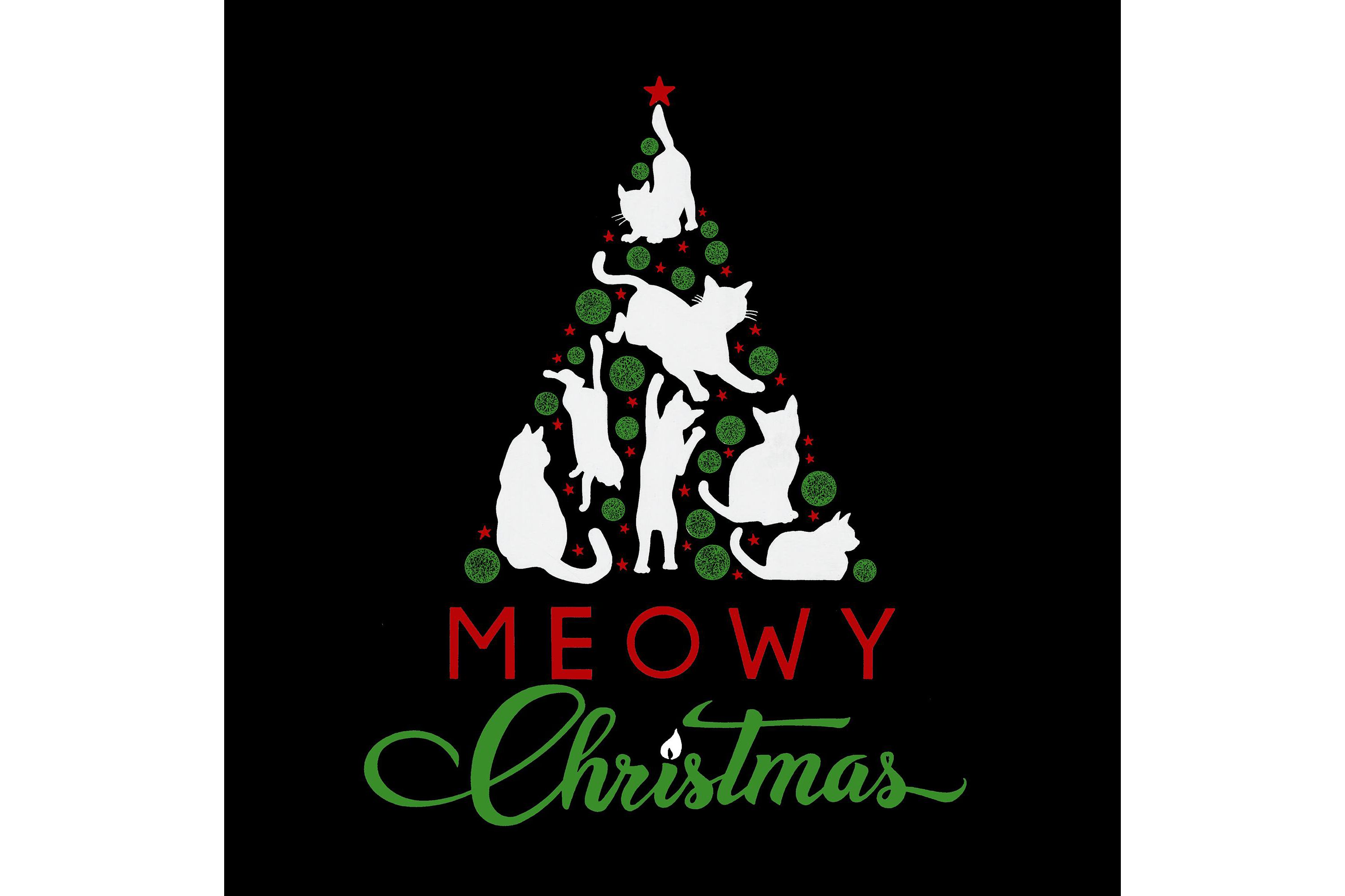 Mens Word Art Crewneck Sweatshirt - Meowy Christmas Tree