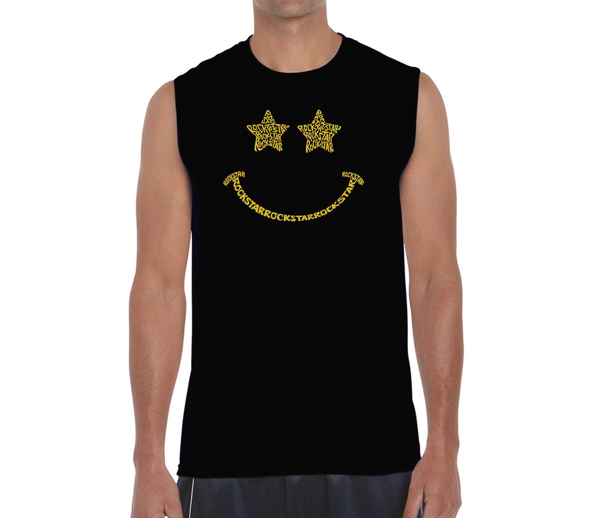 Mens Word Art Sleeveless T-shirt - Rockstar Smiley
