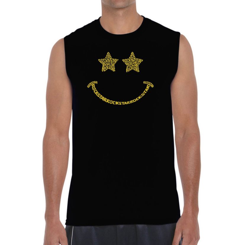 Mens Word Art Sleeveless T-shirt - Rockstar Smiley