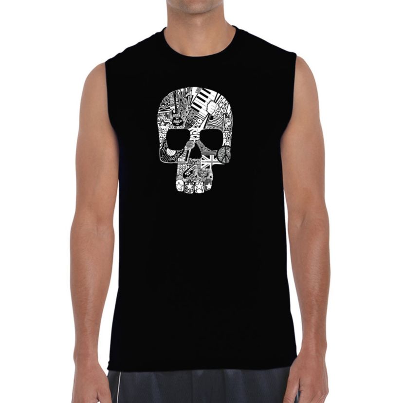 Mens Word Art Sleeveless T-Shirt  - Rock n Roll Skull