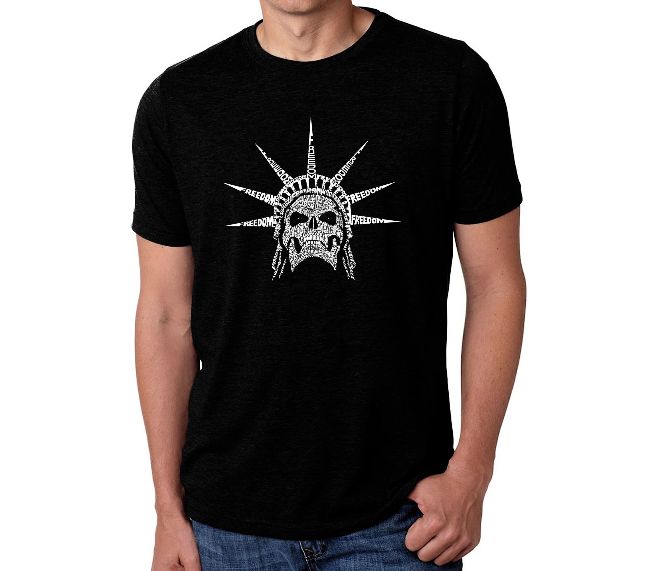 Mens Premium Blend Word Art T-shirt - Freedom Skull