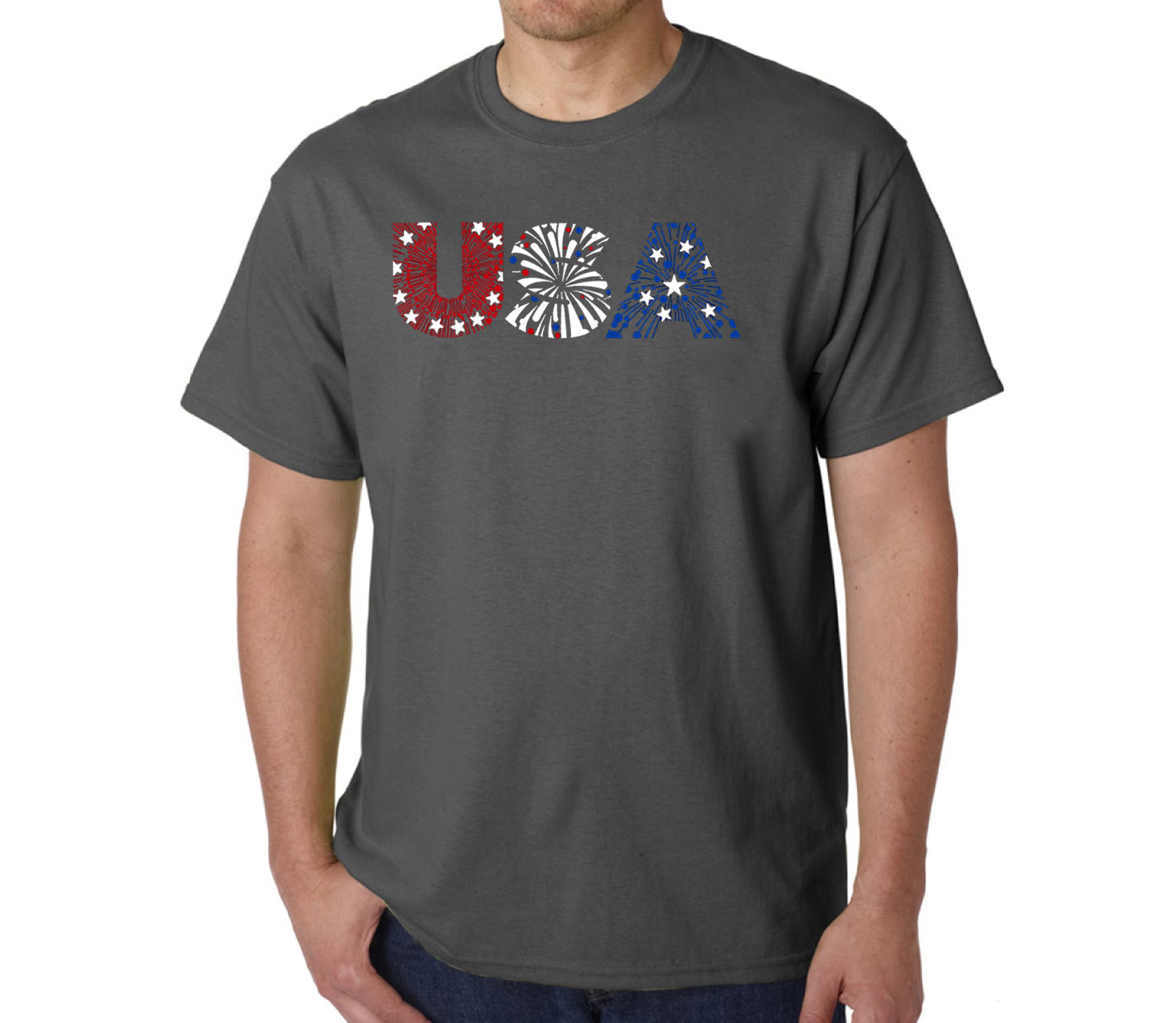 Mens Word Art T-Shirt - USA Fireworks