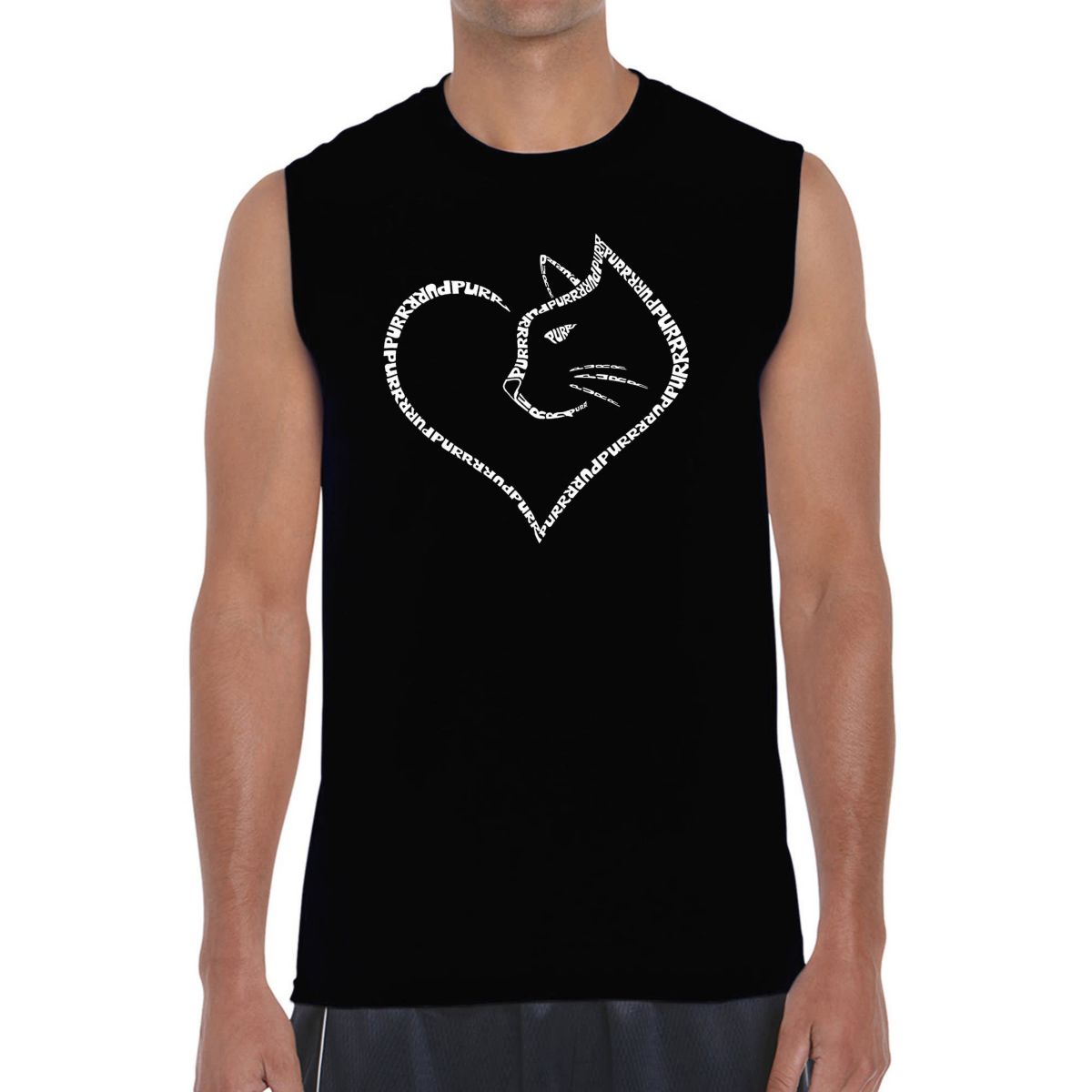 Mens Word Art Sleeveless T-Shirt  - Cat Heart