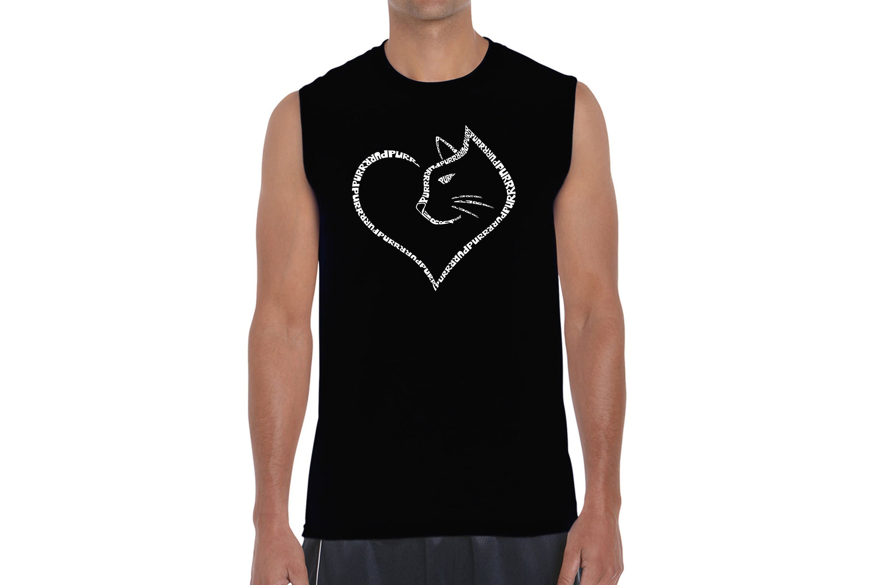 Mens Word Art Sleeveless T-Shirt  - Cat Heart