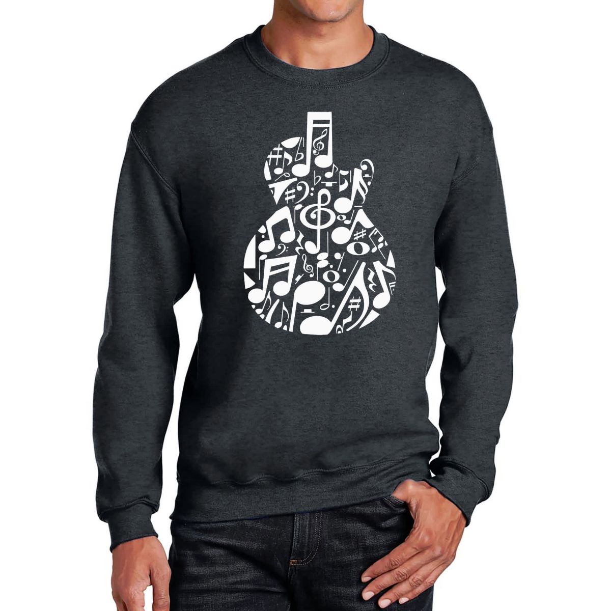 Mens Word Art Crewneck Sweatshirt  - Music Notes Guitar