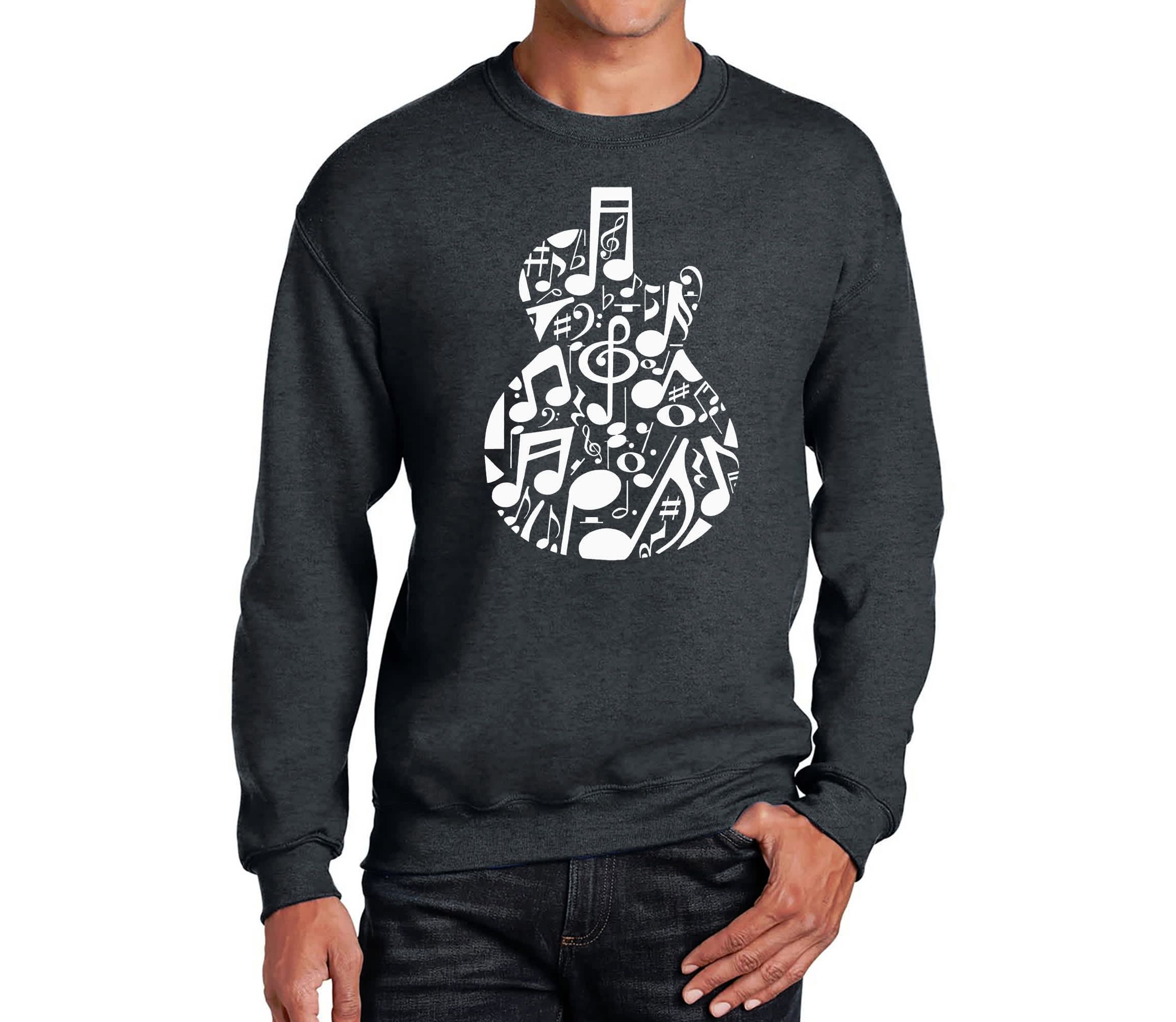 Mens Word Art Crewneck Sweatshirt  - Music Notes Guitar
