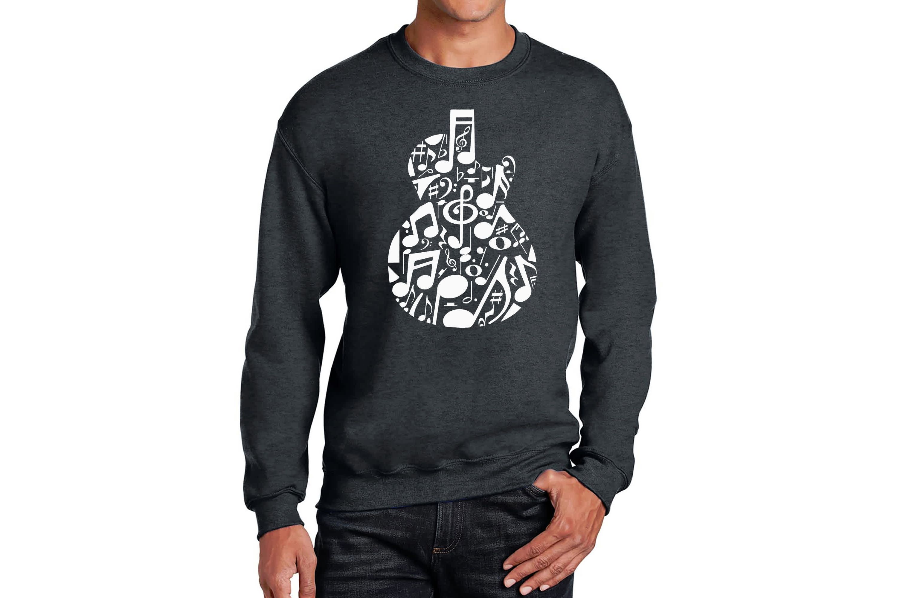 Mens Word Art Crewneck Sweatshirt  - Music Notes Guitar