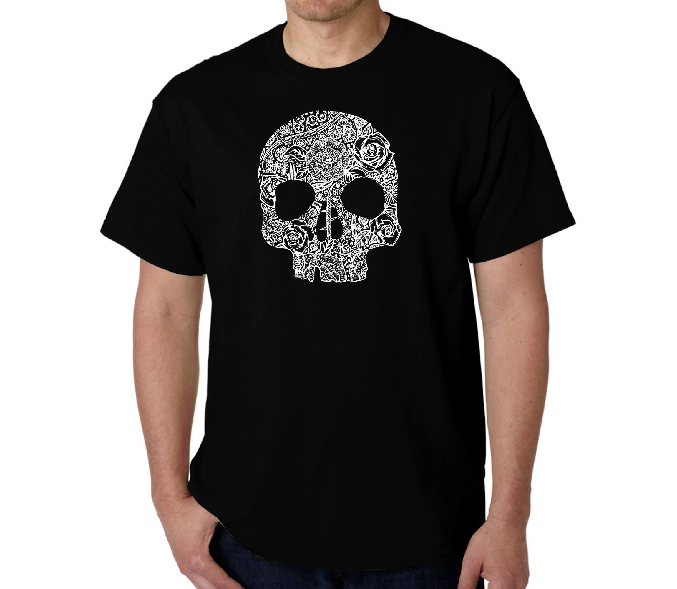 Mens Word Art T-shirt - Flower Skull
