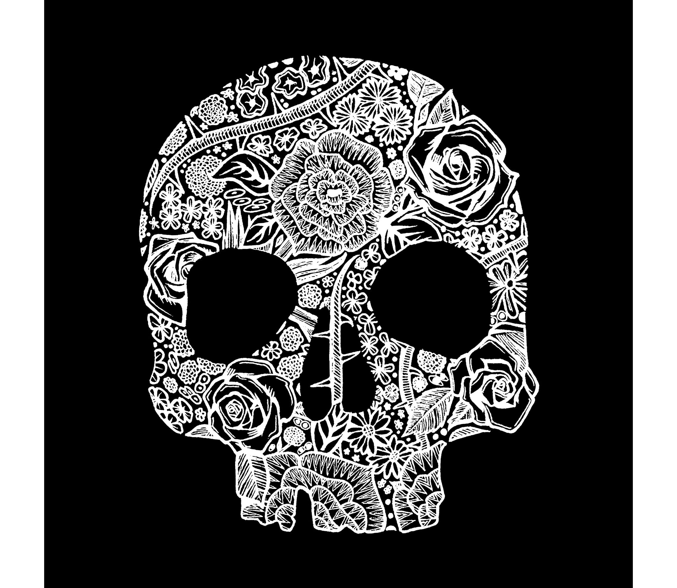 Mens Word Art T-shirt - Flower Skull