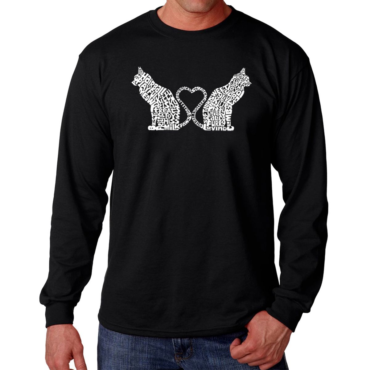 Mens Word Art Long Sleeve T-Shirt - Cat Tail Hearts