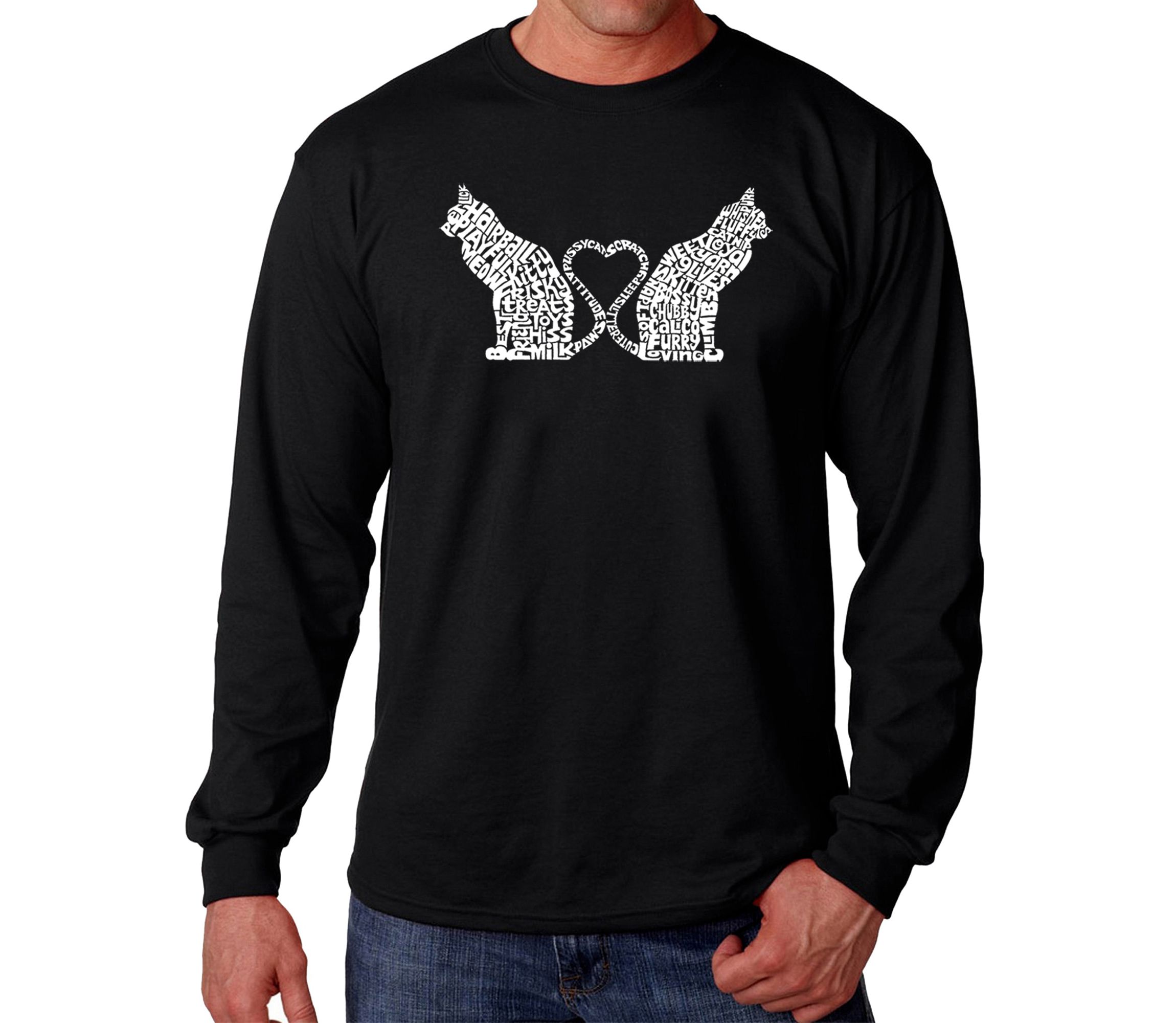 Mens Word Art Long Sleeve T-Shirt - Cat Tail Hearts
