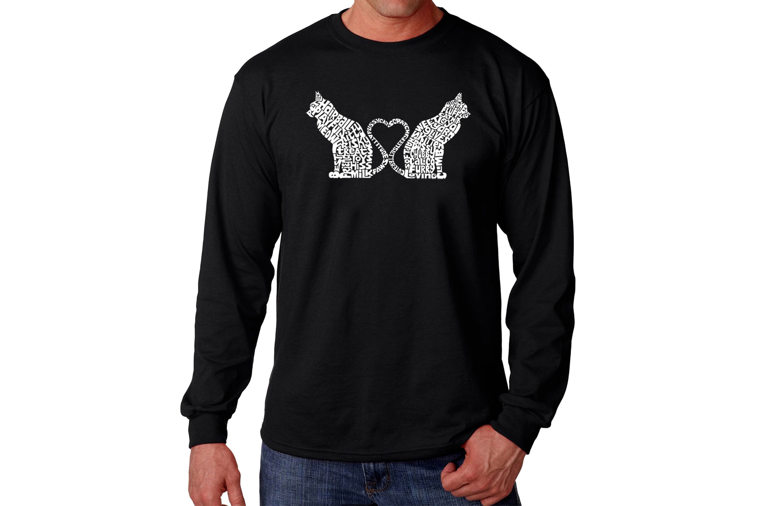 Mens Word Art Long Sleeve T-Shirt - Cat Tail Hearts