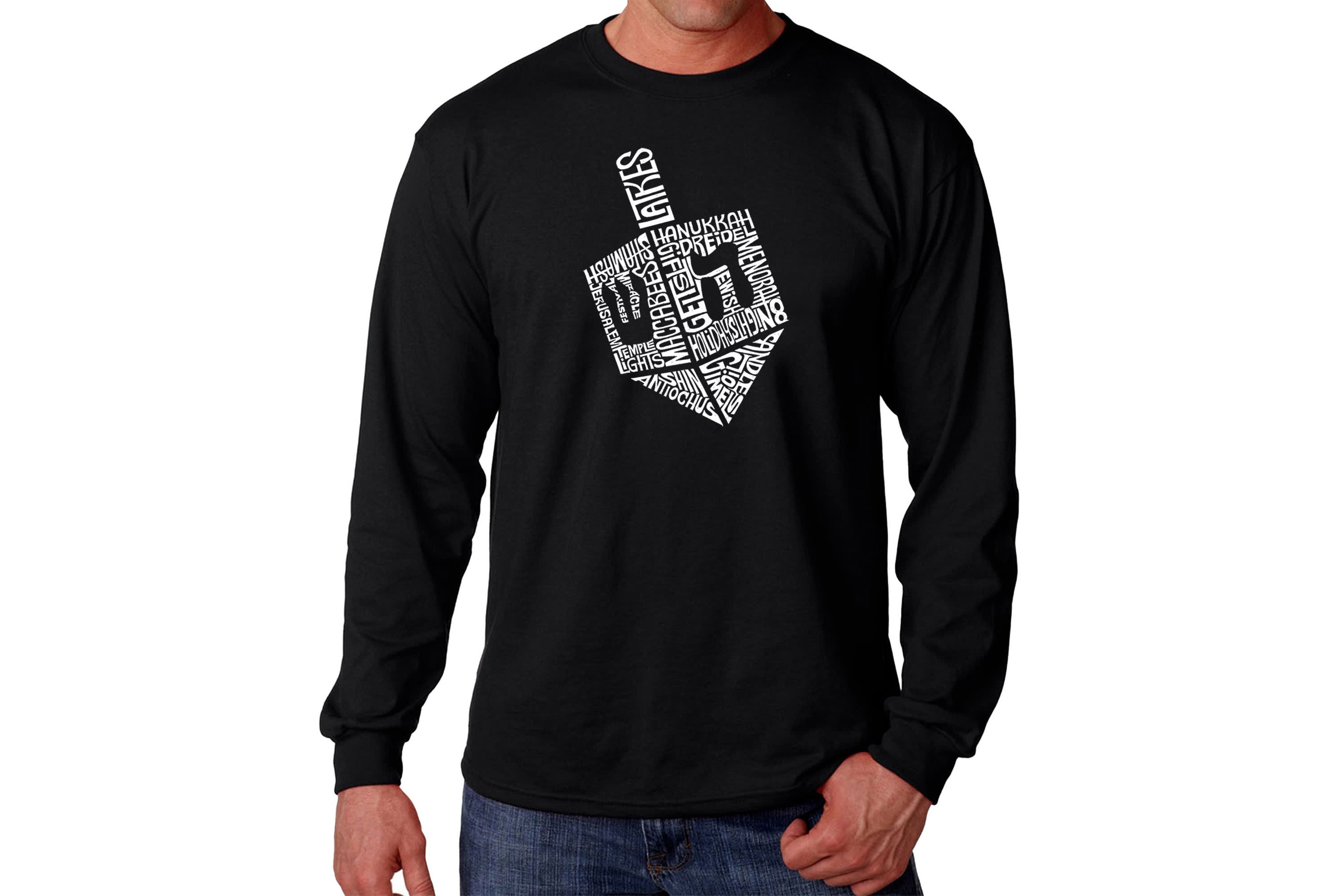 Mens Word Art Long Sleeve T-Shirt  - Hanukkah Dreidel