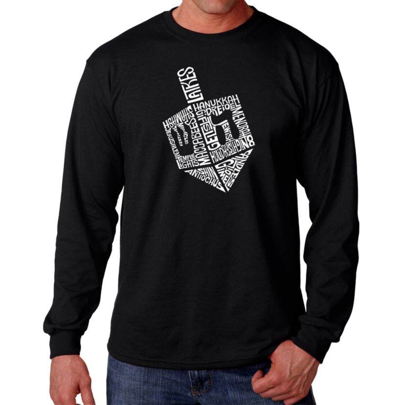 Mens Word Art Long Sleeve T-Shirt  - Hanukkah Dreidel