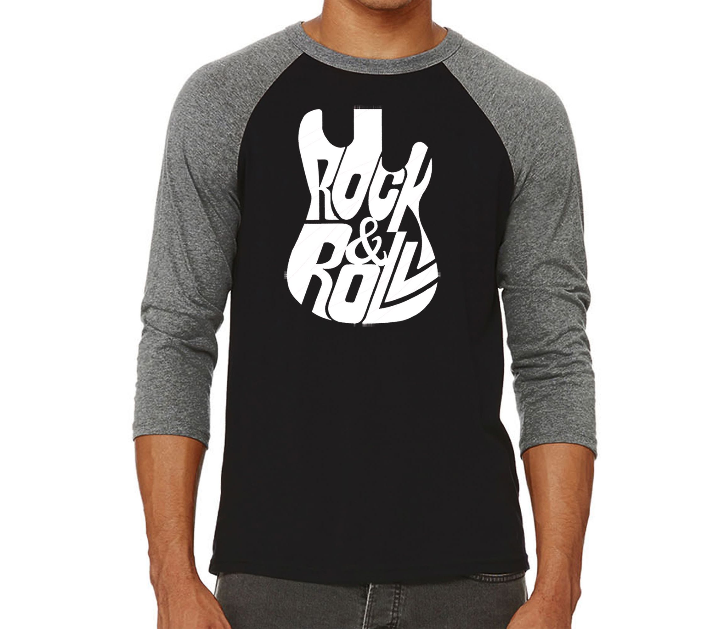 Mens Raglan Baseball Word Art T-Shirt - Rock And Roll Guitar