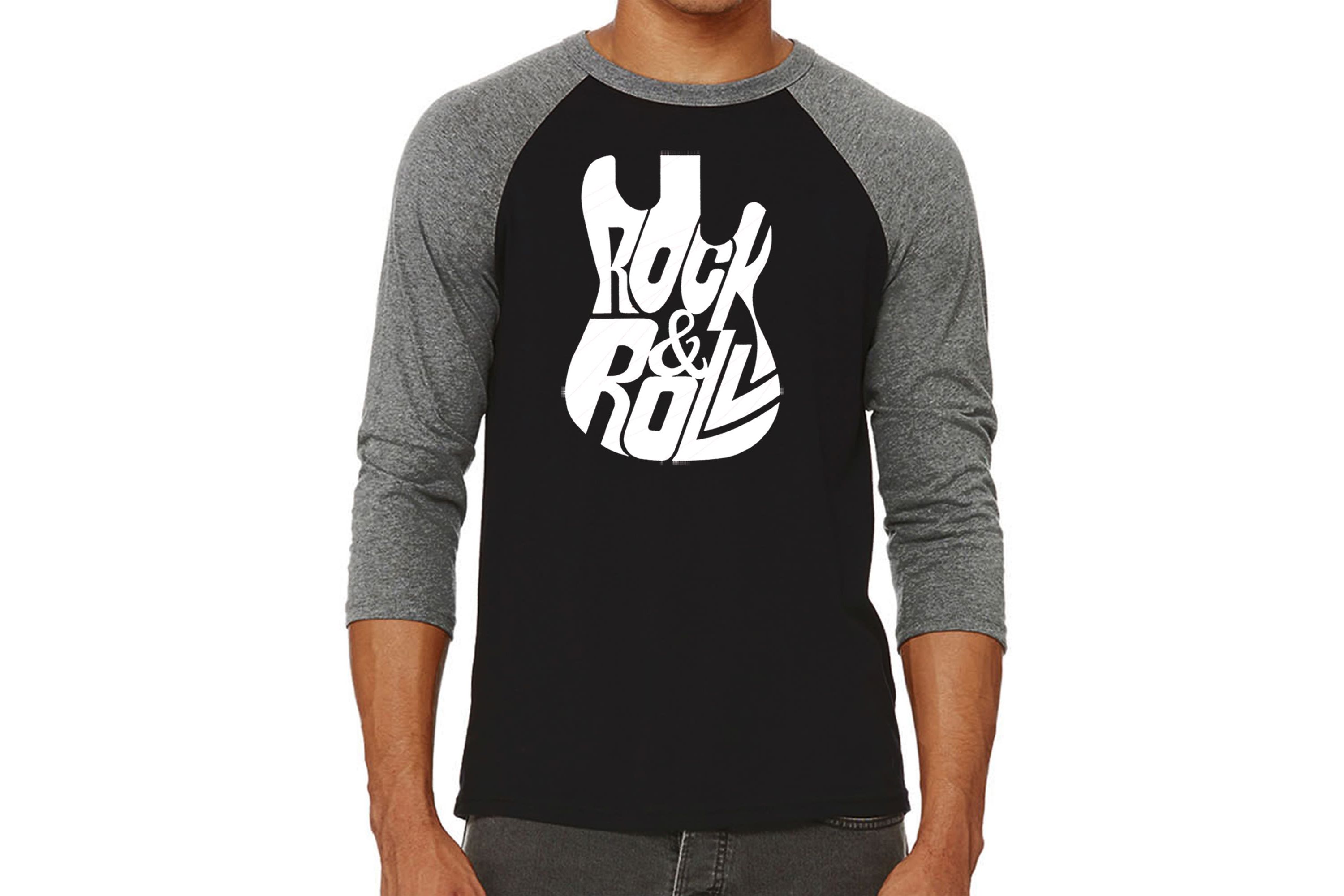 Mens Raglan Baseball Word Art T-Shirt - Rock And Roll Guitar