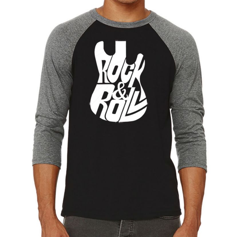 Mens Raglan Baseball Word Art T-Shirt - Rock And Roll Guitar